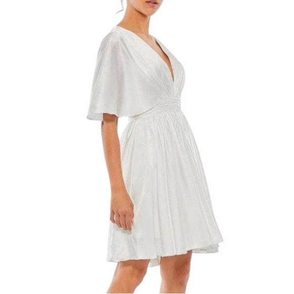 Mac Duggal style 26605 pure solid White V-Neck Mini Dress silk bridal sz 12 NWT - Picture 5 of 10